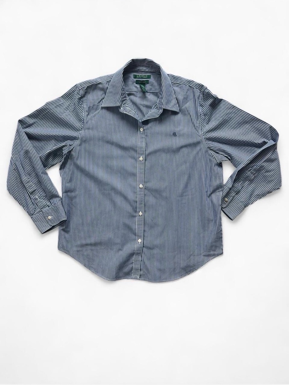 Lauren Ralph Lauren Womens XL Non-Iron Striped Button Down Shirt Blue White